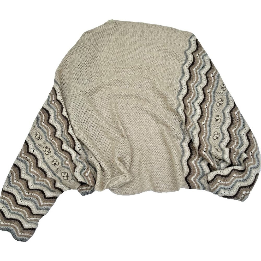Vintage Sigrid Olsen Knit Crocheted Beige Floral Shawl Top Wool Rabbit Cashmere - Picture 5 of 6